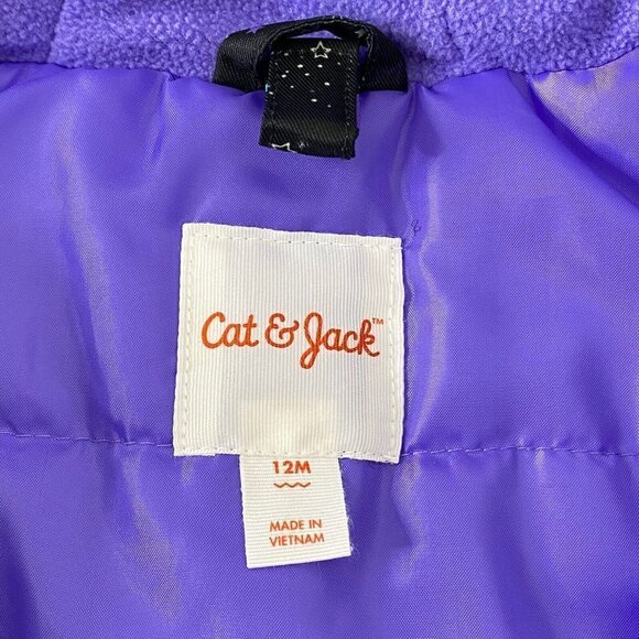 Cat & Jack Infant size 12 months Hooded Puffy Jacket Black Stars Solar System - Picture 8 of 10